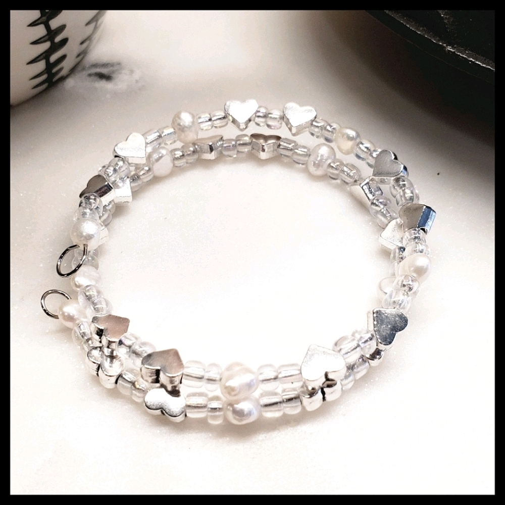 Terra Moda Pearl and Heart Wrap Bracelet